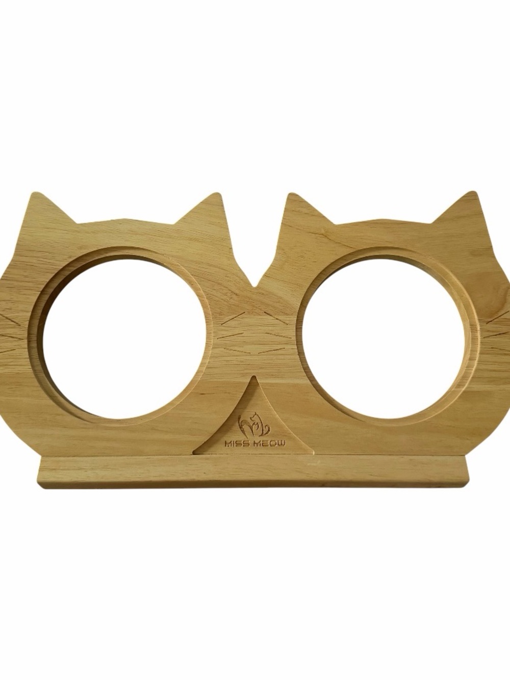 NWT-Miss Meow Double Cat Bowl elevated Stand - Natural Bamboo